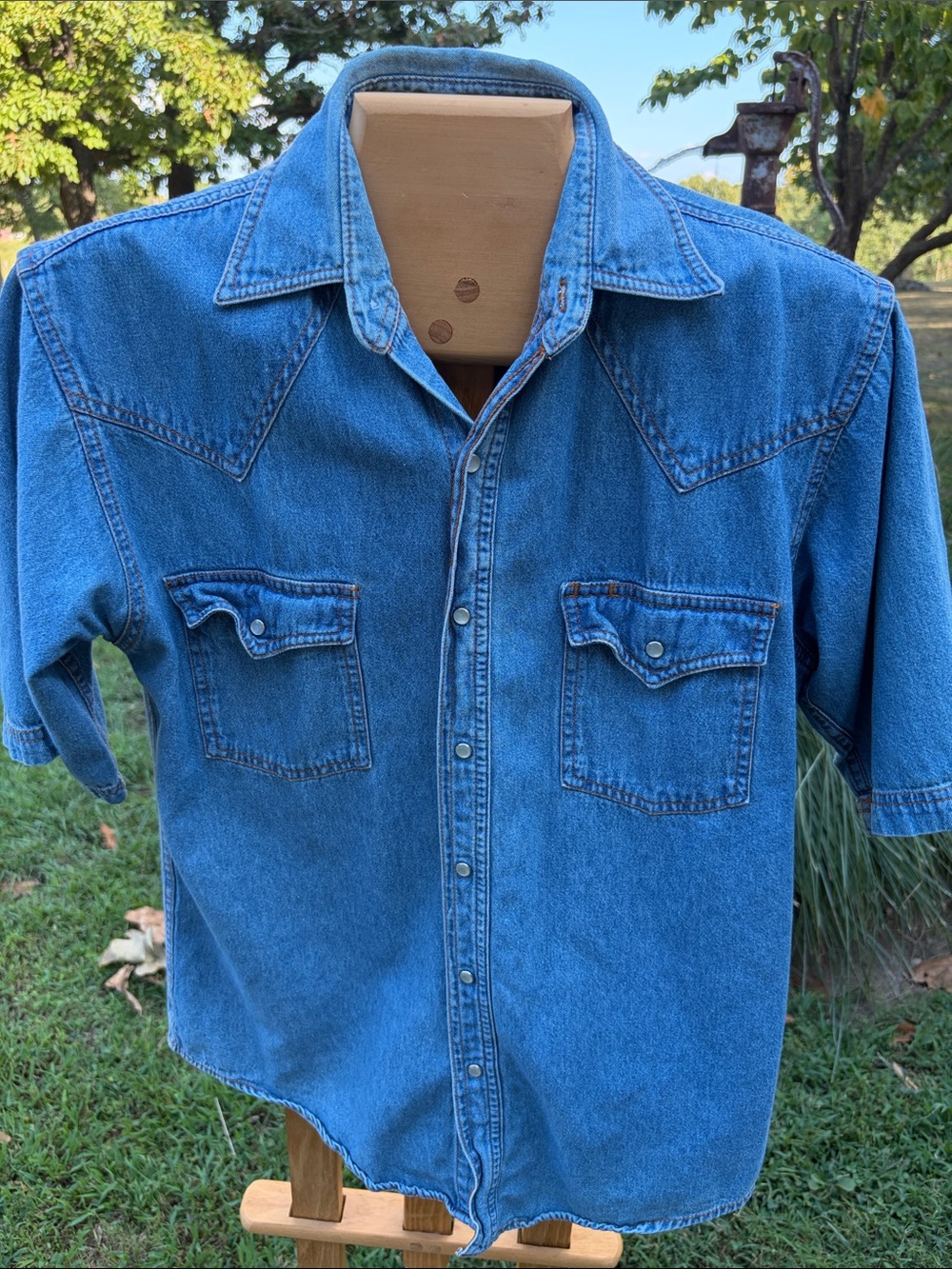 Classic Blue Denim Western Shirt - Men Plains Western Wear